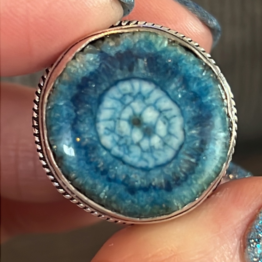 Solar Quartz Druzy Handcrafted In An Antique Setting Ring Size 7.5 NWOT - Picture 10 of 16